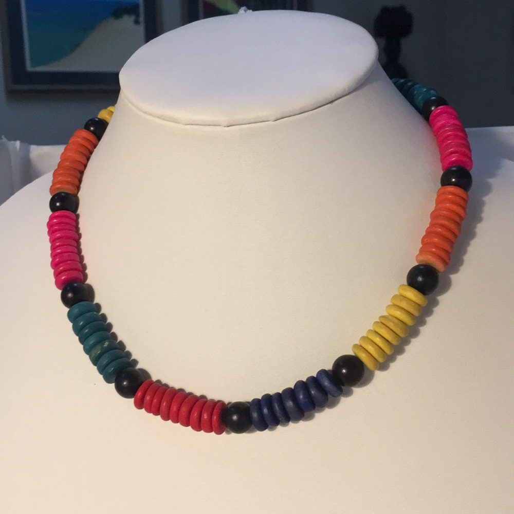 Vintage Colorful Wood Tropical Tribal Necklace